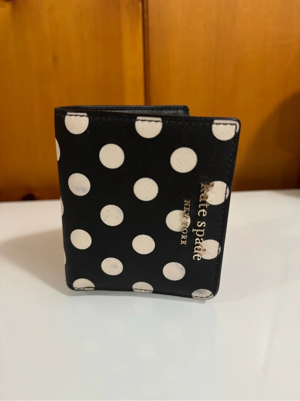 Kate Spade Black with White Polka Dot Bifold Wallet (with Zipped Change Section)